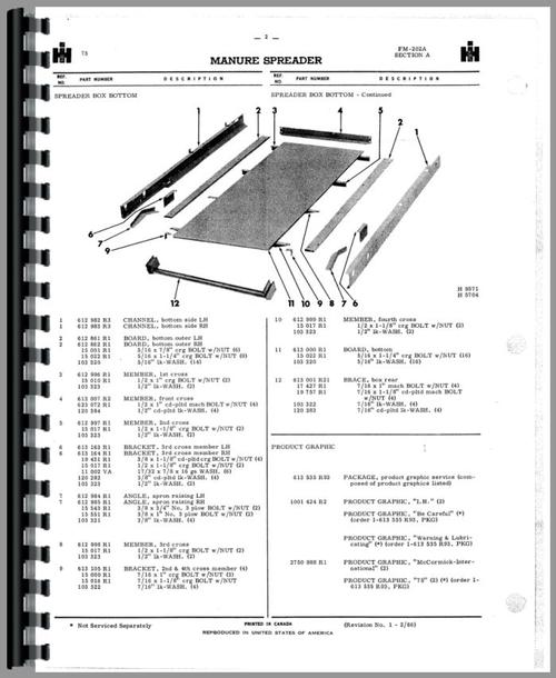 Parts Manual for International Harvester 102 Manure Spreader Sample Page From Manual