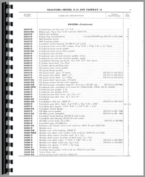 Parts Manual for International Harvester Fairway 12 Tractor Sample Page From Manual