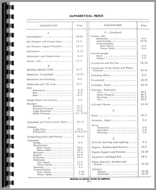 Parts Manual for International Harvester 125C Crawler Sample Page From Manual