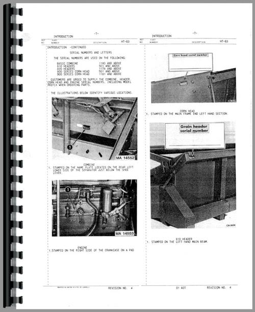 Parts Manual for International Harvester 1420 Combine Sample Page From Manual
