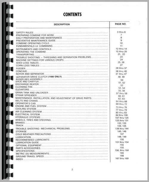 Operators Manual for International Harvester 1440 Combine Sample Page From Manual