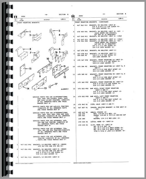 Parts Manual for International Harvester 1701 Loader Attachment Sample Page From Manual