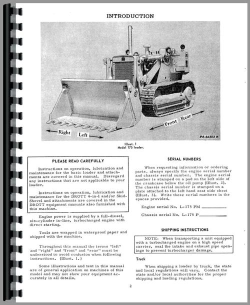 Operators Manual for International Harvester 175 Track Loader Sample Page From Manual