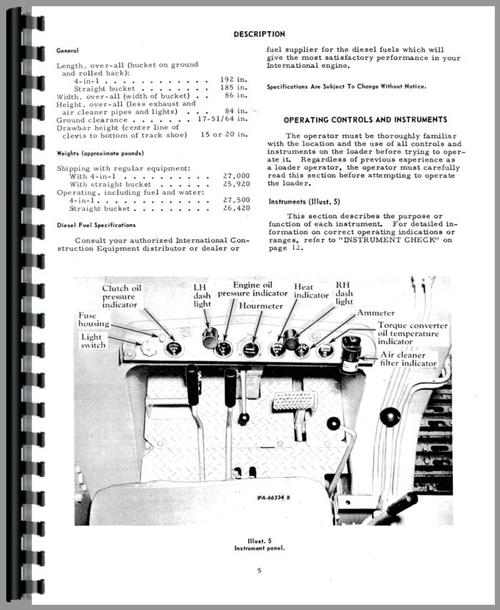 Operators Manual for International Harvester 175 Track Loader Sample Page From Manual