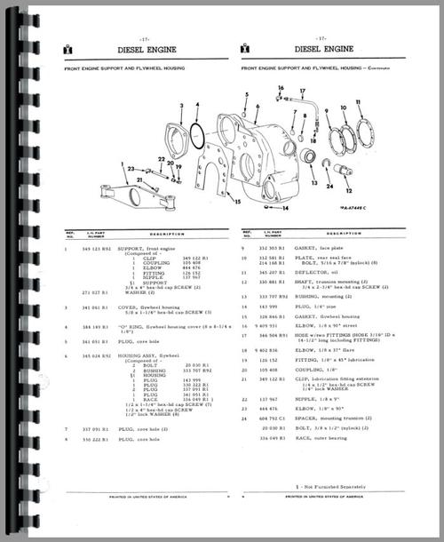 Parts Manual for International Harvester 175 Track Loader Sample Page From Manual