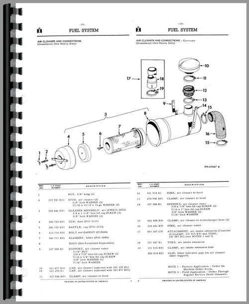 Parts Manual for International Harvester 175 Track Loader Sample Page From Manual