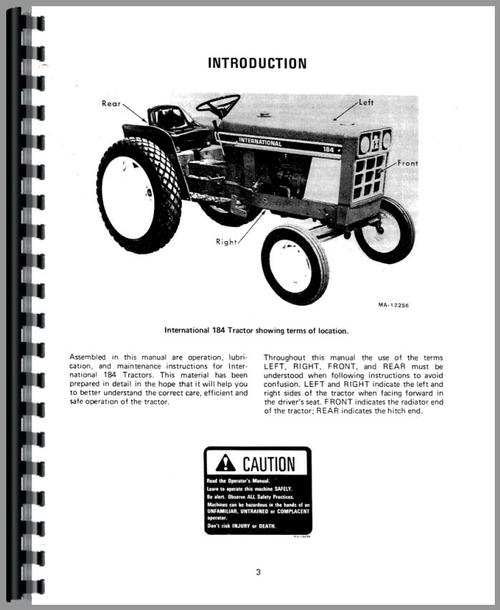Operators Manual for International Harvester 184 Cub Lo-Boy Tractor Sample Page From Manual