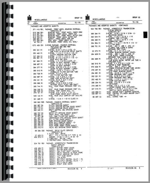 Parts Manual for International Harvester 186 Hydro Tractor Sample Page From Manual