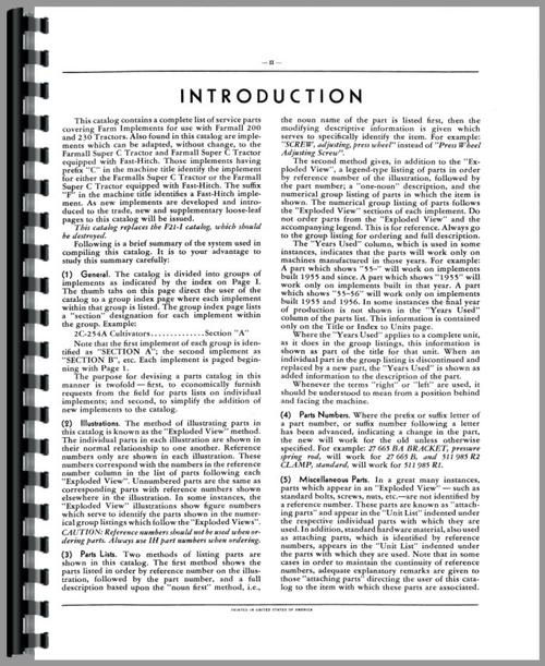 Parts Manual for International Harvester 200 Tractor Implements Sample Page From Manual