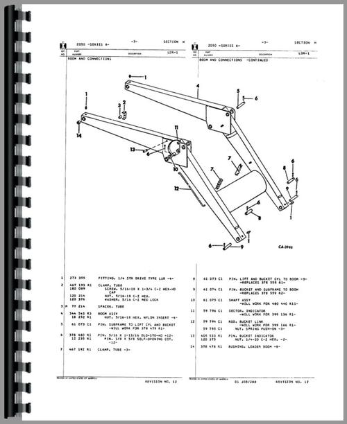 Parts Manual for International Harvester 2050A Loader Attachment Sample Page From Manual