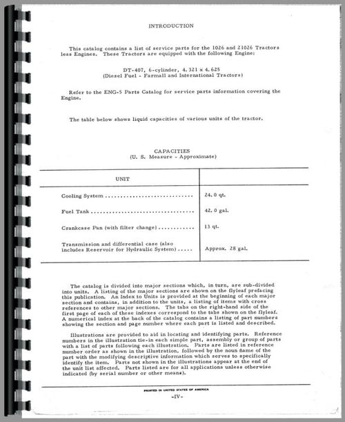 Parts Manual for International Harvester 21026 Tractor Sample Page From Manual