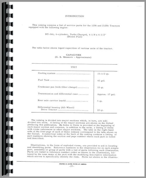 Parts Manual for International Harvester 21206 Tractor Sample Page From Manual