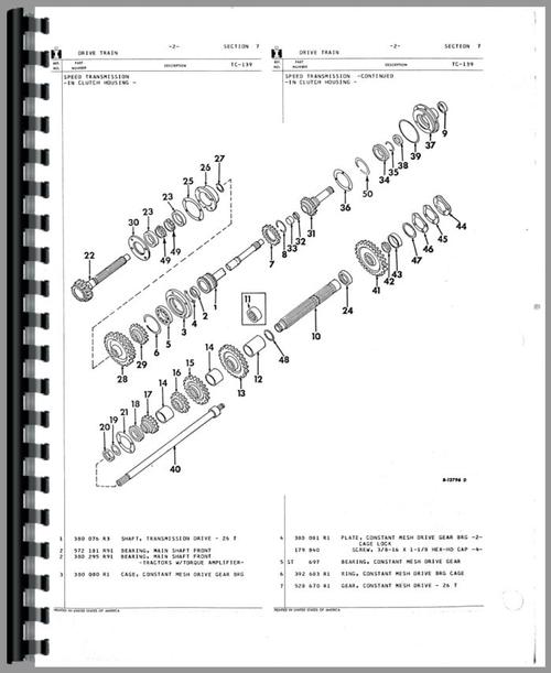 Parts Manual for International Harvester 21456 Tractor Sample Page From Manual