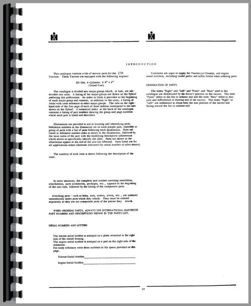 Parts Manual for International Harvester 238 Indusrial Tractor Sample Page From Manual