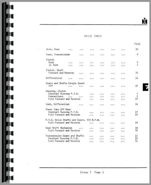 Parts Manual for International Harvester 238 Indusrial Tractor Sample Page From Manual