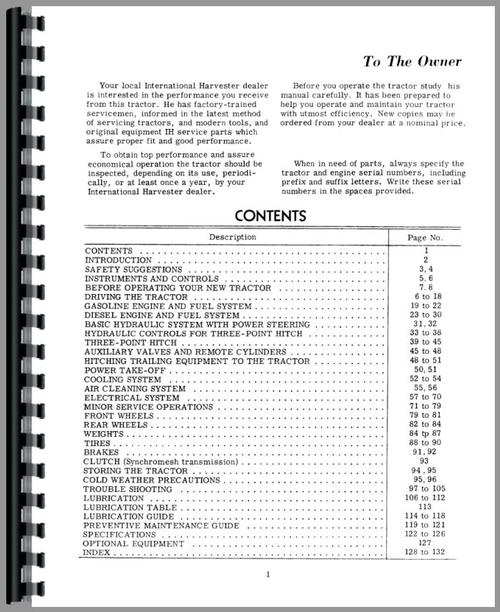 Operators Manual for International Harvester 2400 Industrial Tractor Sample Page From Manual