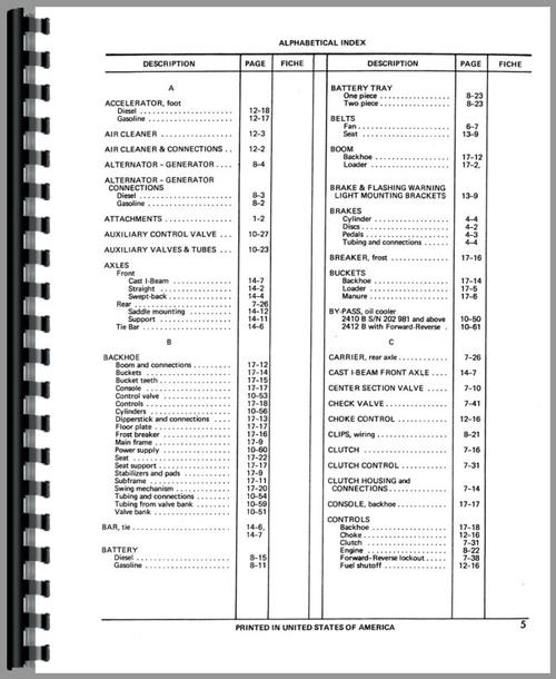 Parts Manual for International Harvester 2400B Industrial Tractor Sample Page From Manual