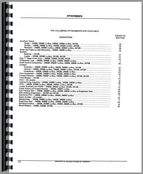 Parts Manual for International Harvester 2400B Industrial Tractor Sample Page From Manual
