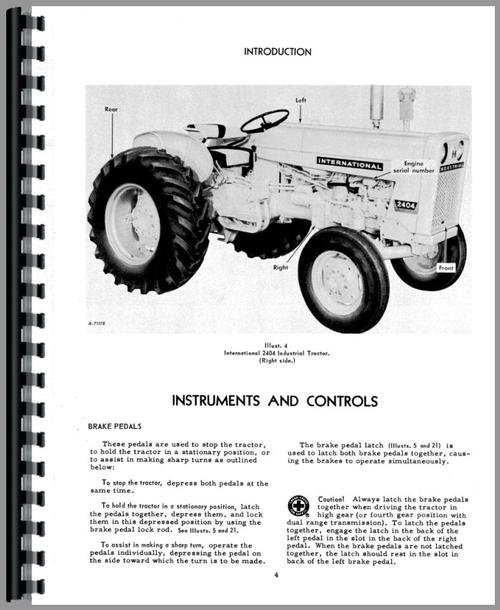 Operators Manual for International Harvester 2404 Industrial Tractor Sample Page From Manual