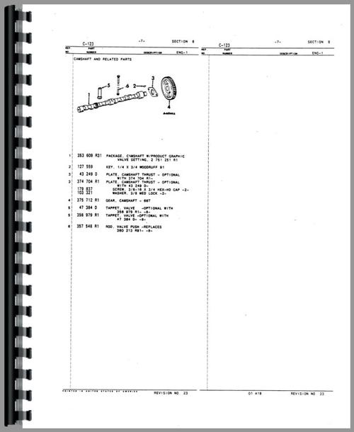 Parts Manual for International Harvester 2405B Industrial Tractor Engine Sample Page From Manual
