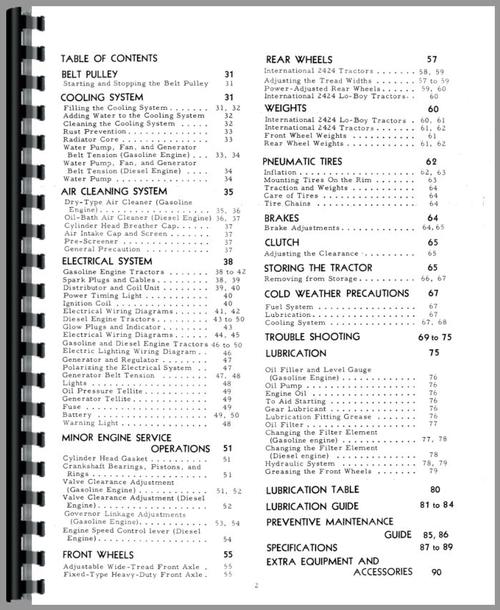 Operators Manual for International Harvester 2424 Industrial Tractor Sample Page From Manual