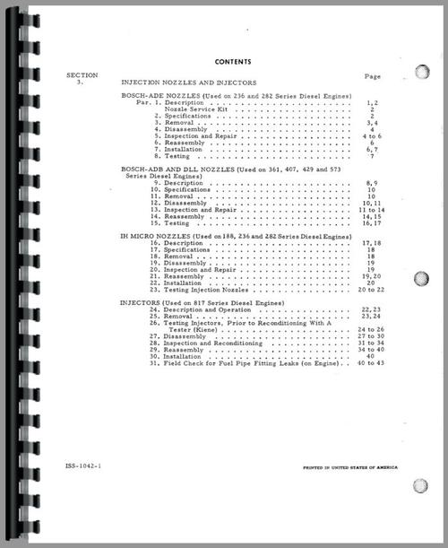 Service Manual for International Harvester 250 Crawler Diesel Pump Sample Page From Manual