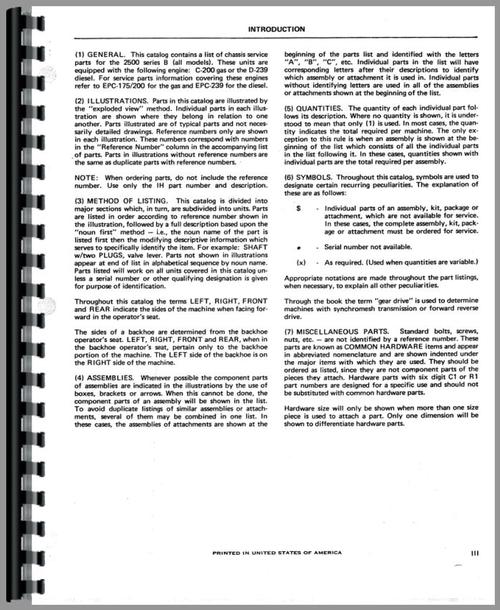 Parts Manual for International Harvester 2500B Industrial Tractor Sample Page From Manual