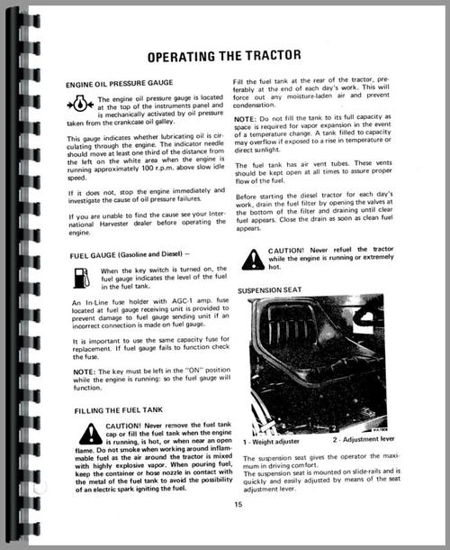 Operators Manual for International Harvester 2500B Industrial Tractor Sample Page From Manual