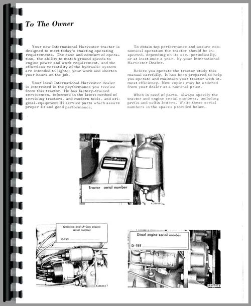 Operators Manual for International Harvester 2504 Industrial Tractor Sample Page From Manual