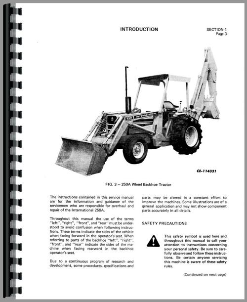 Service Manual for International Harvester 250A Industrial Tractor Sample Page From Manual