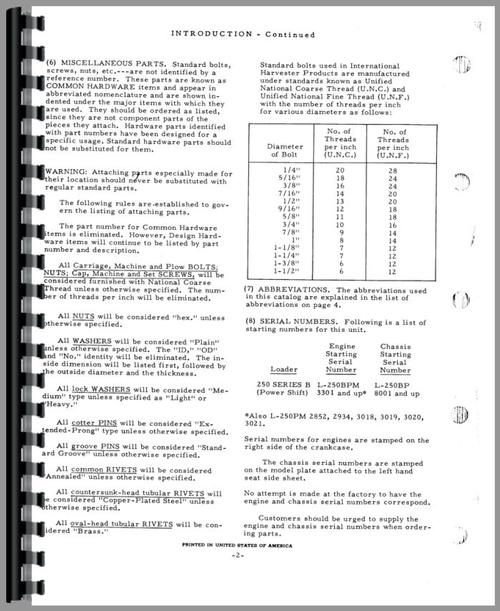 Parts Manual for International Harvester 250B Crawler Sample Page From Manual