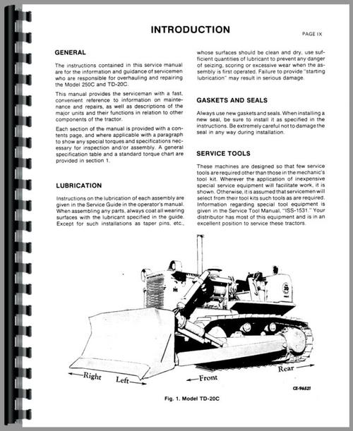 Service Manual for International Harvester 250C Crawler Sample Page From Manual