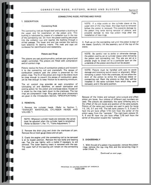 Service Manual for International Harvester 250C Crawler Engine Sample Page From Manual