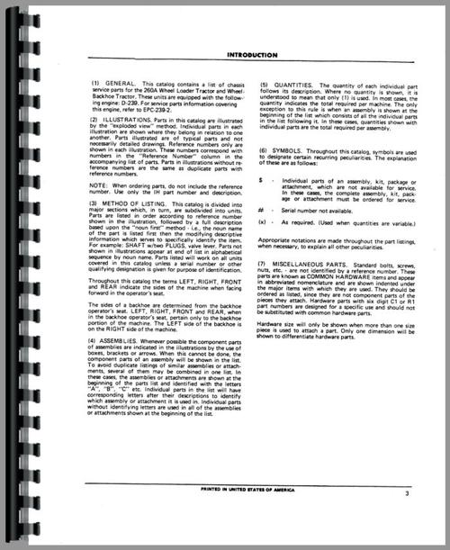 Parts Manual for International Harvester 260A Industrial Tractor Sample Page From Manual