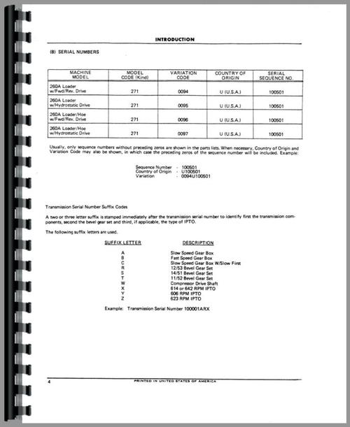 Parts Manual for International Harvester 260A Industrial Tractor Sample Page From Manual