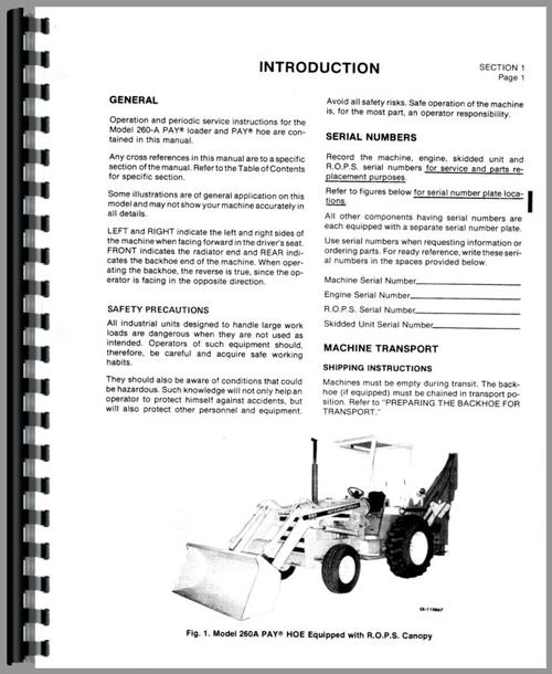 Operators Manual for International Harvester 260A Industrial Tractor Sample Page From Manual