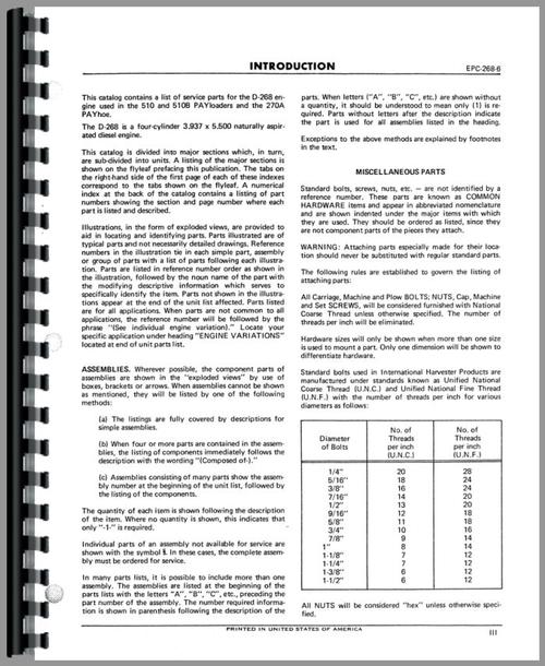 Parts Manual for International Harvester 270A Industrial Tractor Engine Sample Page From Manual