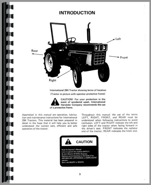 Operators Manual for International Harvester 284 Tractor Sample Page From Manual
