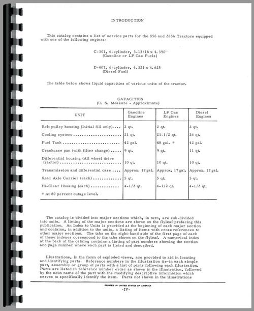 Parts Manual for International Harvester 2856 Industrial Tractor Sample Page From Manual