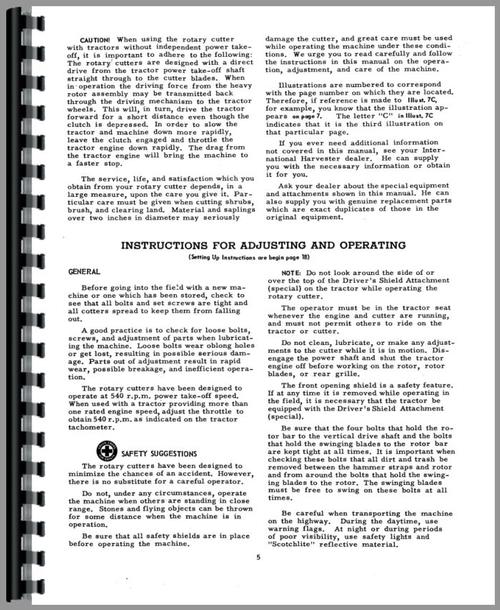 Operators Manual for International Harvester All Rotary Cutter Fast Hitch Sample Page From Manual