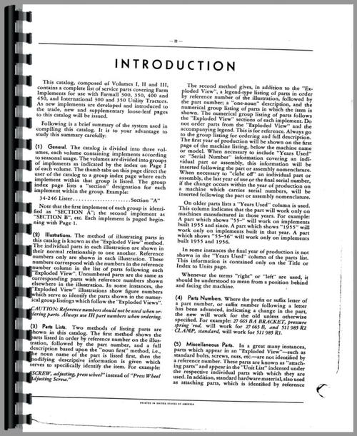 Parts Manual for International Harvester 300 Tractor Implements Sample Page From Manual