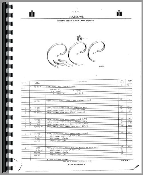 Parts Manual for International Harvester 300 Tractor Implements Sample Page From Manual