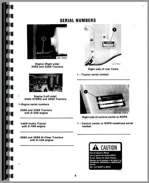 Operators Manual for International Harvester 3088 Tractor Sample Page From Manual