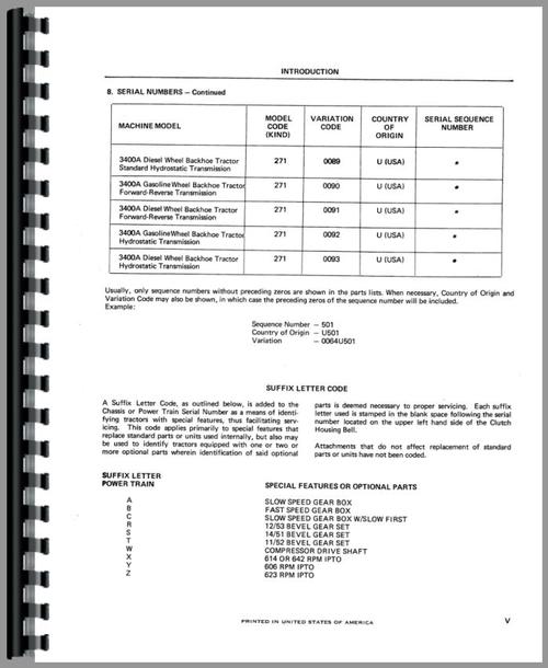 Parts Manual for International Harvester 3400A Industrial Tractor Sample Page From Manual