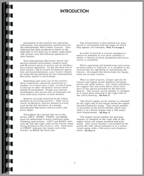Operators Manual for International Harvester 3414 Industrial Tractor Sample Page From Manual