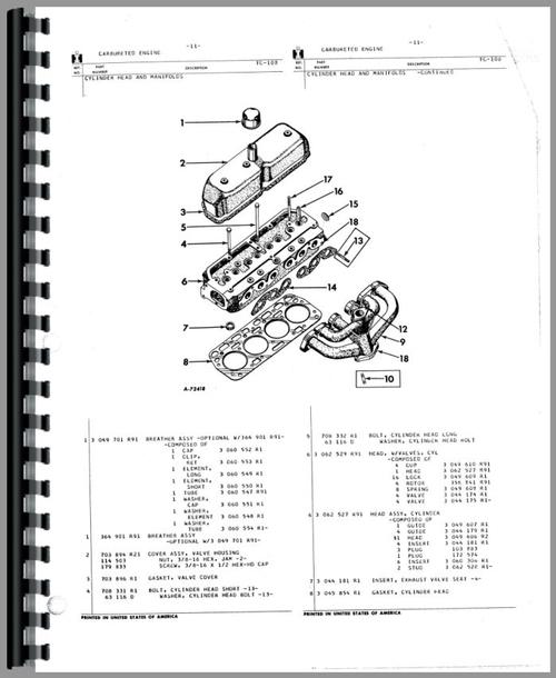 Parts Manual for International Harvester 3414 Industrial Tractor Sample Page From Manual
