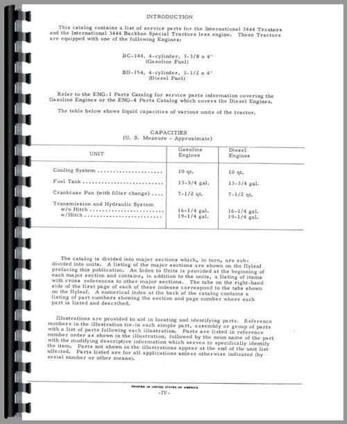 Parts Manual for International Harvester 3444 Industrial Tractor Sample Page From Manual