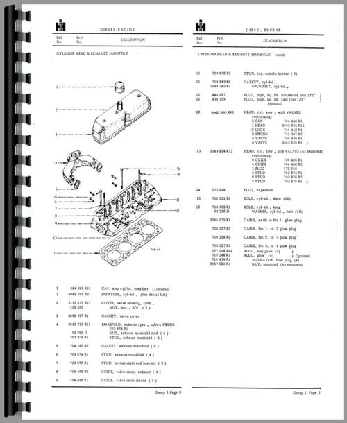 Parts Manual for International Harvester 354 Tractor Sample Page From Manual
