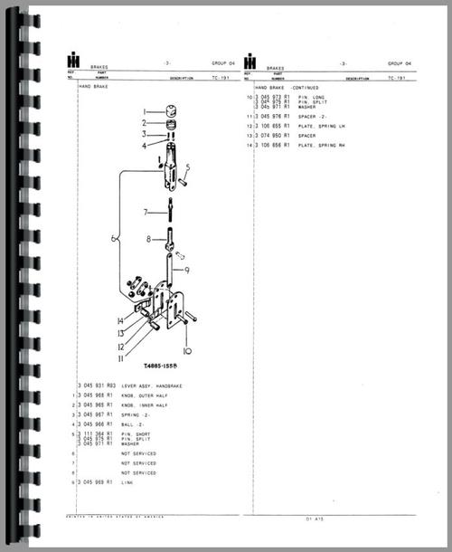 Parts Manual for International Harvester 384 Tractor Sample Page From Manual