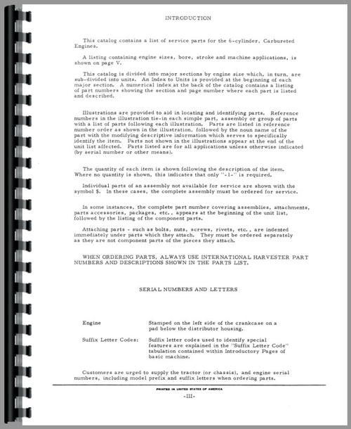 Parts Manual for International Harvester 403 Combine Engine Sample Page From Manual